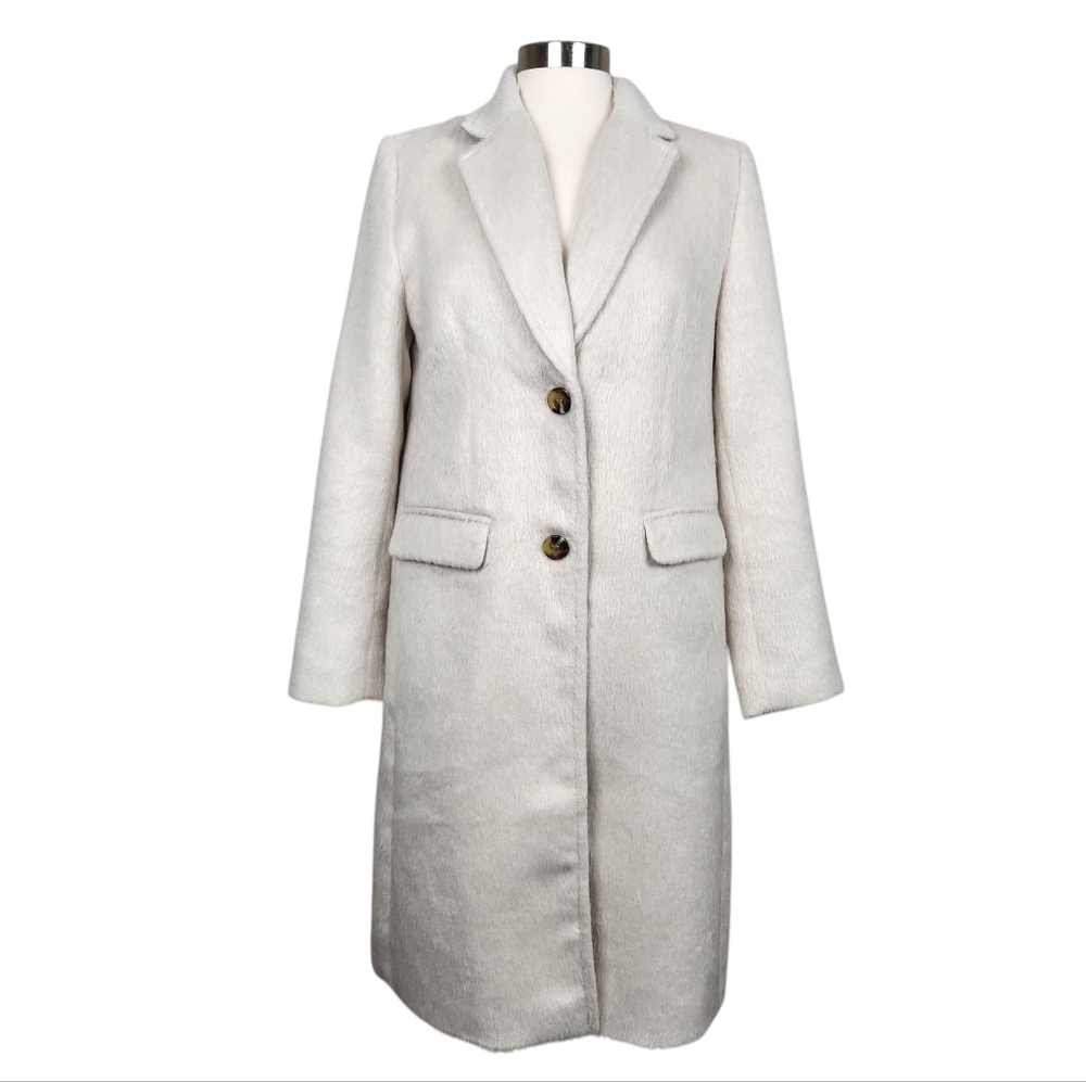 Ann Taylor Wool Blend Furry Faux Fur Coat Jacket Cream Evening Womens Size Small